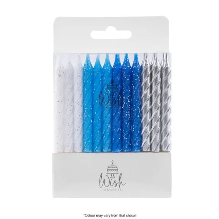 Blue Mixed Spiral Candles 24pk