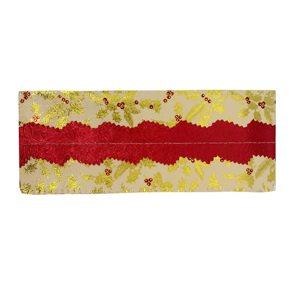 Christmas Cake Frill - Holly Print Gold with Red Centre