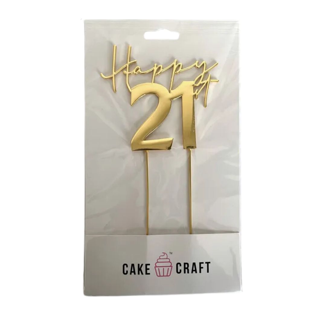 Gold Metal Cake Topper - Happy 21st