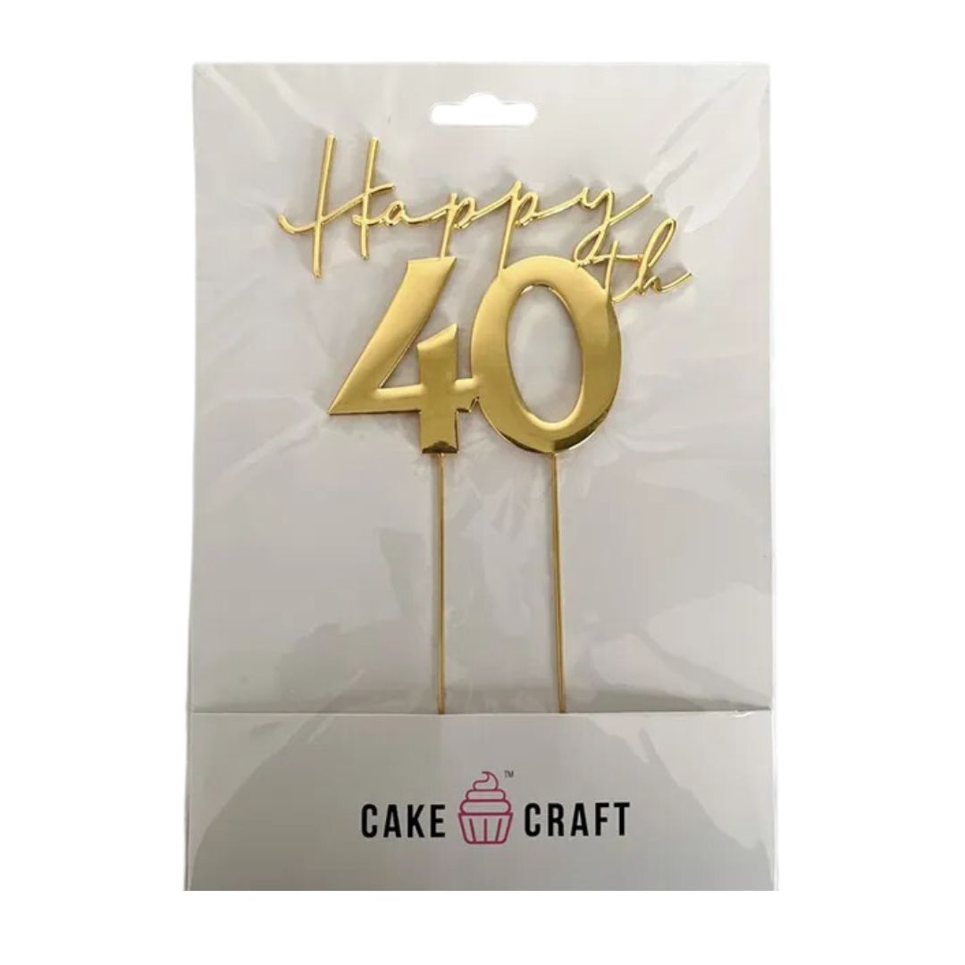 Gold Metal Cake Topper - Happy 40th