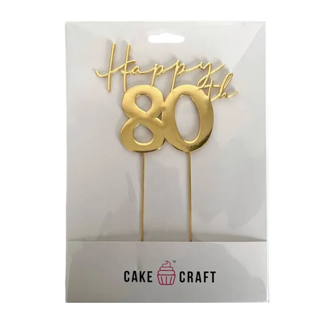 Gold Metal Cake Topper - Happy 80th