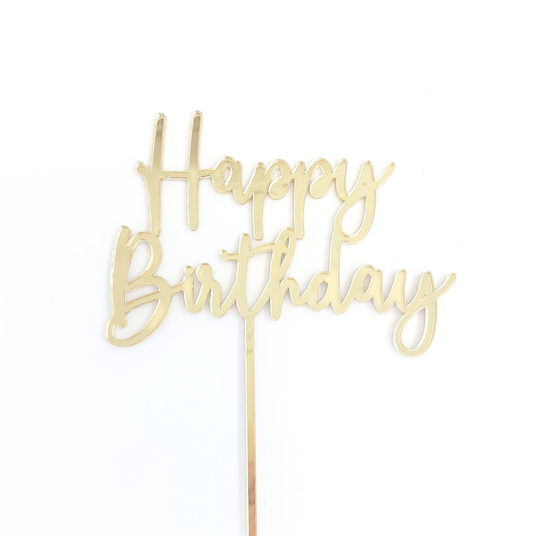 Happy Birthday Cake Topper - Gold Acrylic