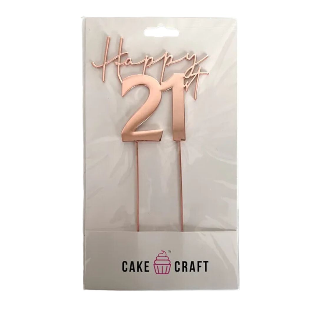 Rose Gold Metal Cake Topper - Happy 21st