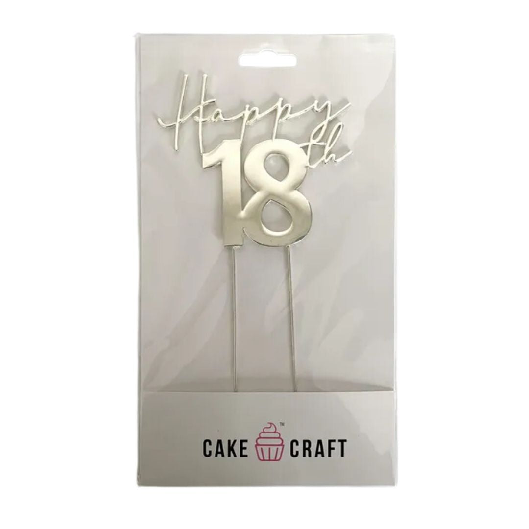 Silver Metal Cake Topper - Happy 18th