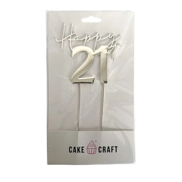 Silver Metal Cake Topper - Happy 21st