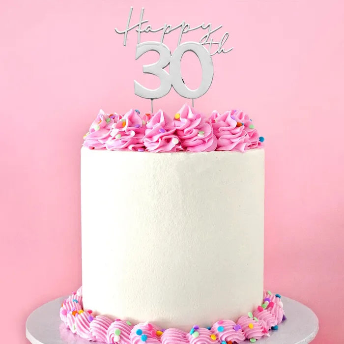 Silver Metal Cake Topper - Happy 30th