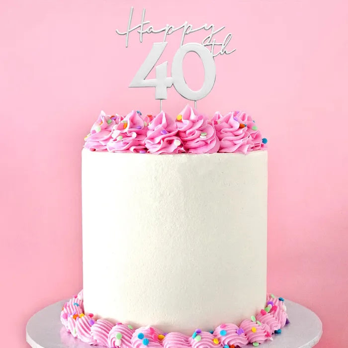 Silver Metal Cake Topper - Happy 40th