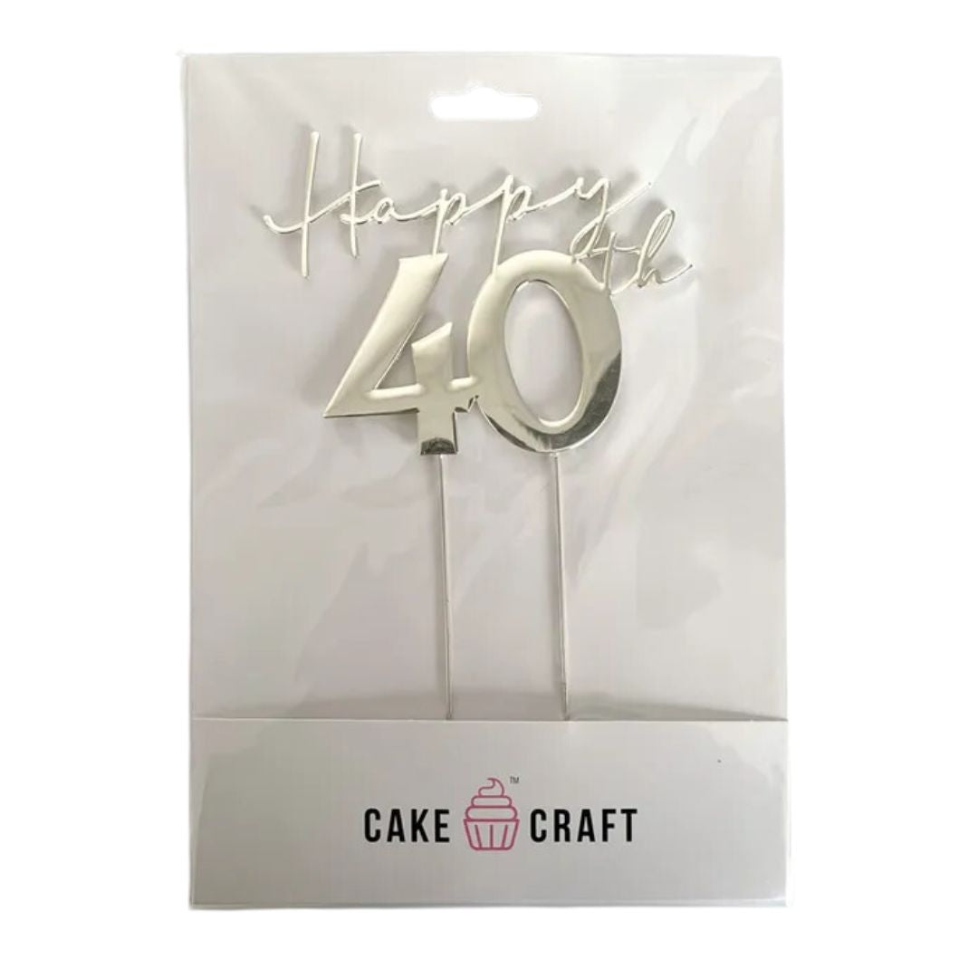 Silver Metal Cake Topper - Happy 40th