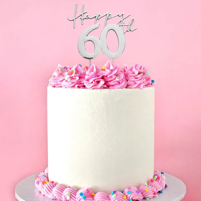 Silver Metal Cake Topper - Happy 60th