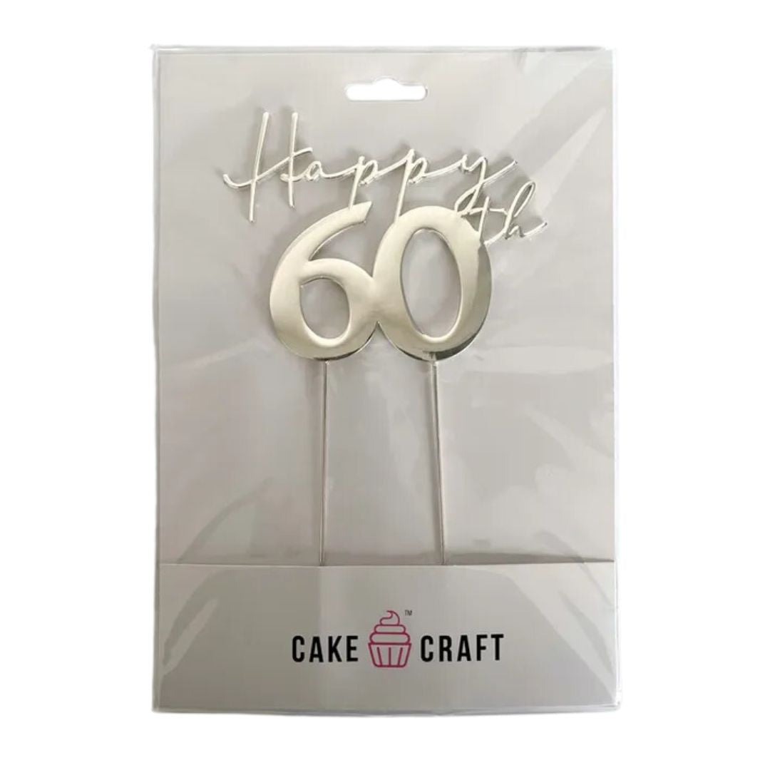 Silver Metal Cake Topper - Happy 60th