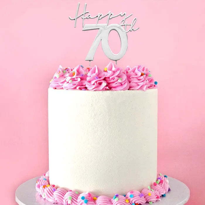 Silver Metal Cake Topper - Happy 70th