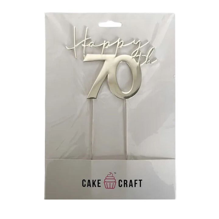 Silver Metal Cake Topper - Happy 70th