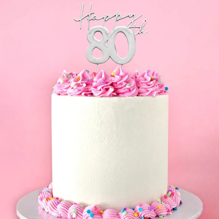 Silver Metal Cake Topper - Happy 80th