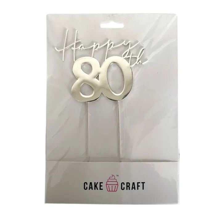 Silver Metal Cake Topper - Happy 80th