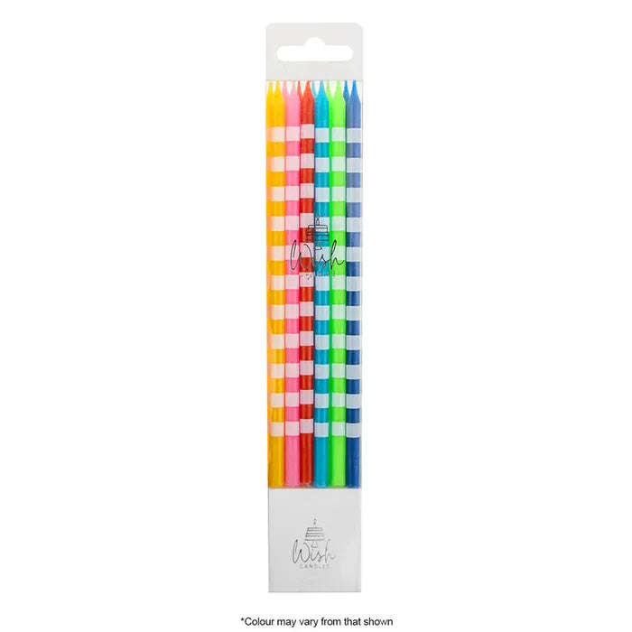 Tall Bright Candles with Stripes 12pk