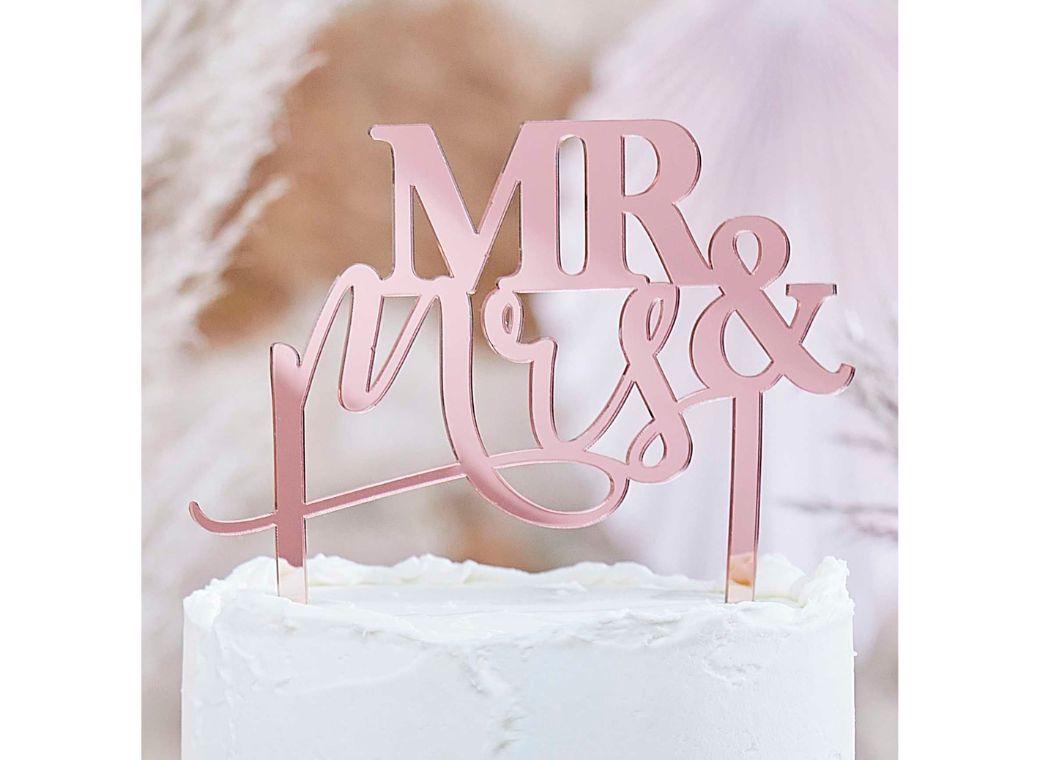 Acrylic Rose Gold Cake Topper - Mr & Mrs