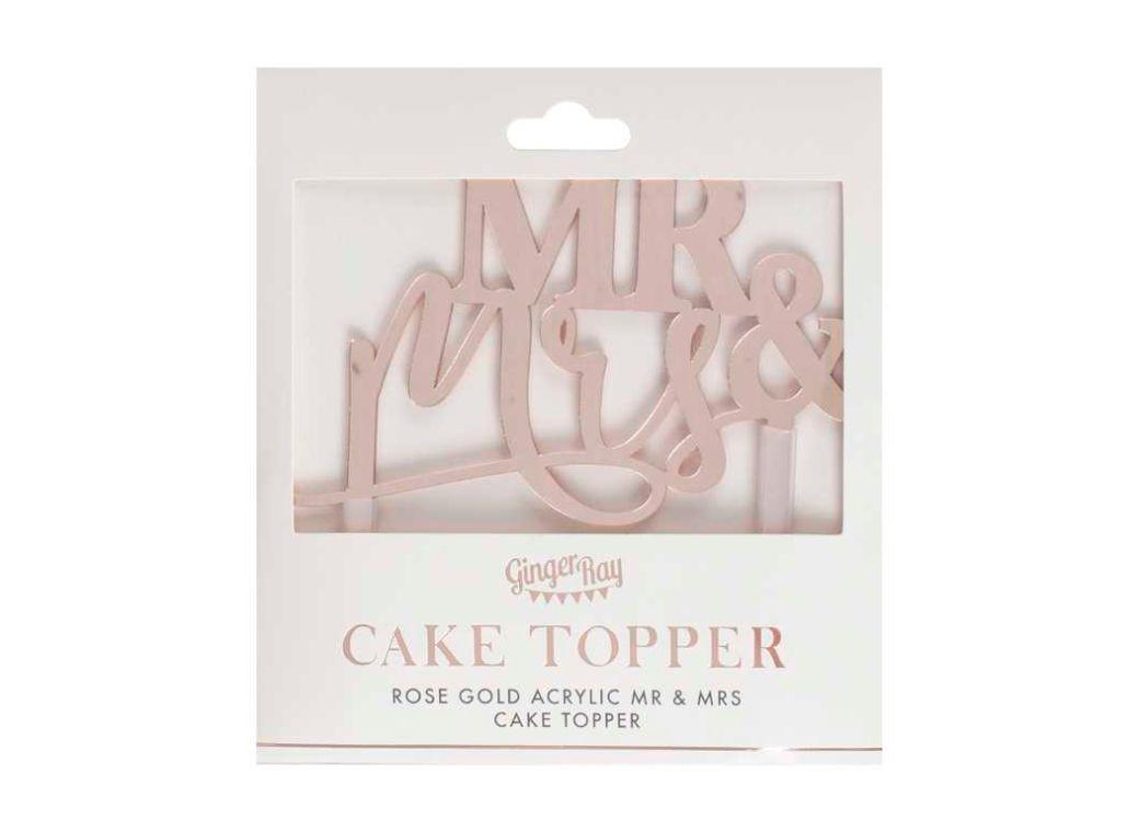 Acrylic Rose Gold Cake Topper - Mr & Mrs