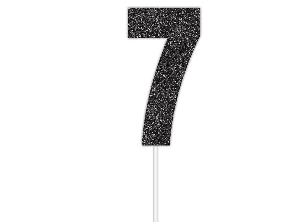 Black Glitter Cake Topper - No 7