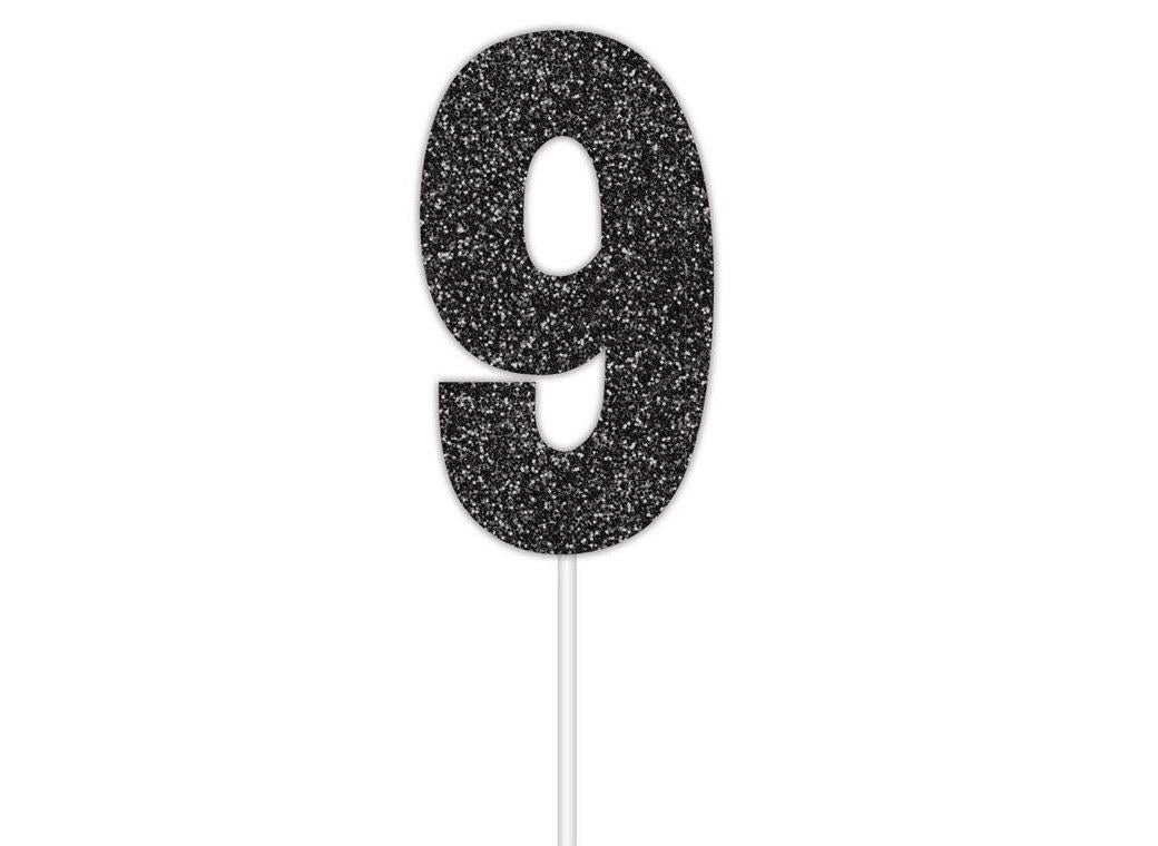 Black Glitter Cake Topper - No 9