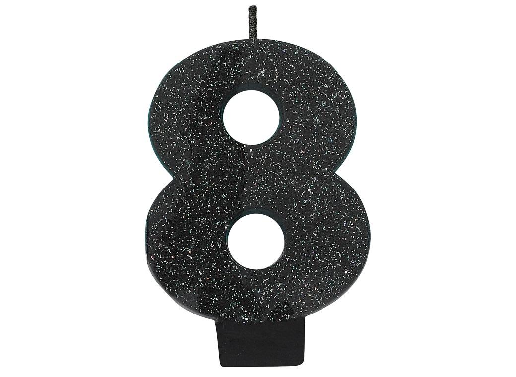 Black Glitter Candle - Number 8