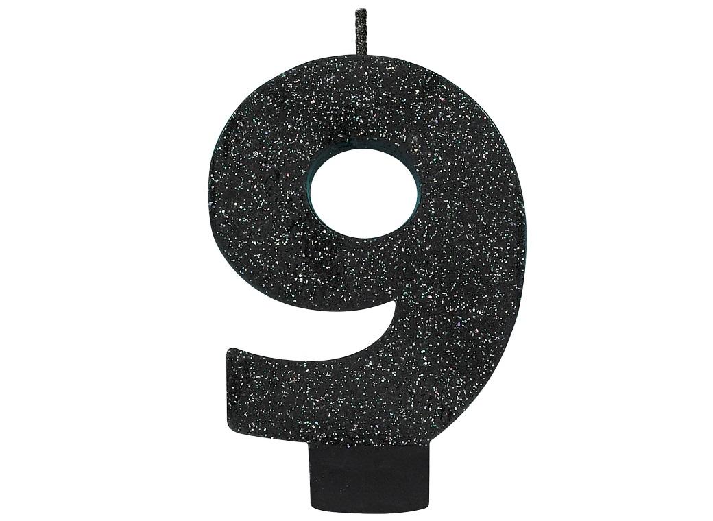 Black Glitter Candle - Number 9