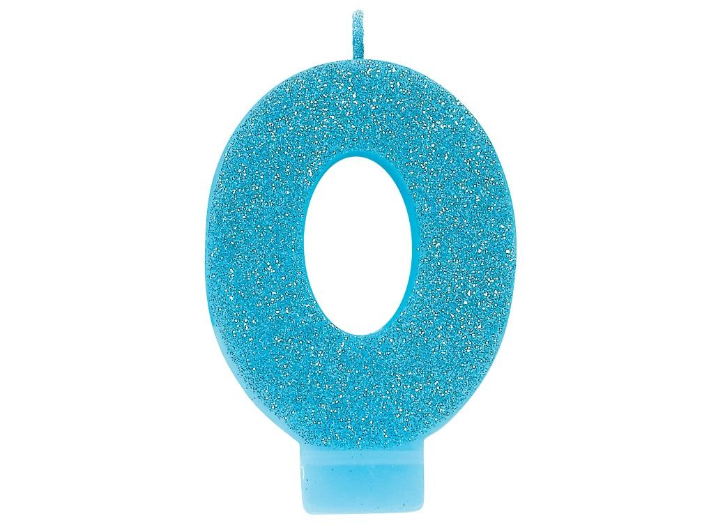 Blue Glitter Candle - Number 0