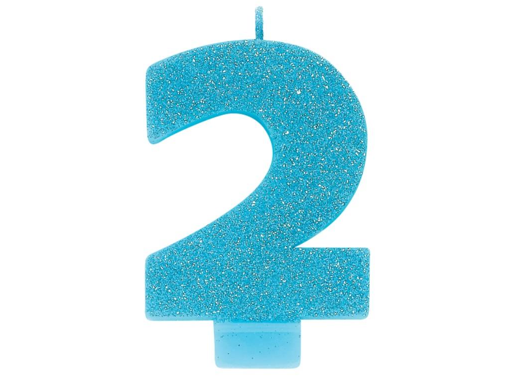 Blue Glitter Candle - Number 2