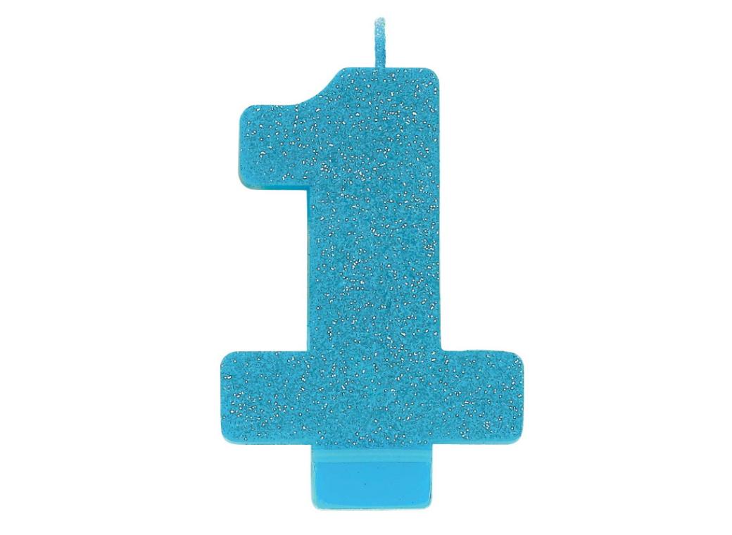 Blue Glitter Candle - Number 1