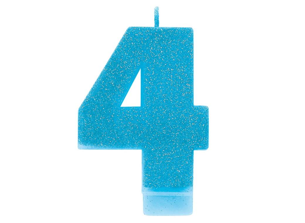 Blue Glitter Candle - Number 4