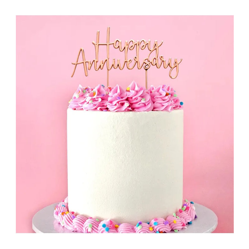 Rose Gold Metal Cake Topper - Happy Anniversary