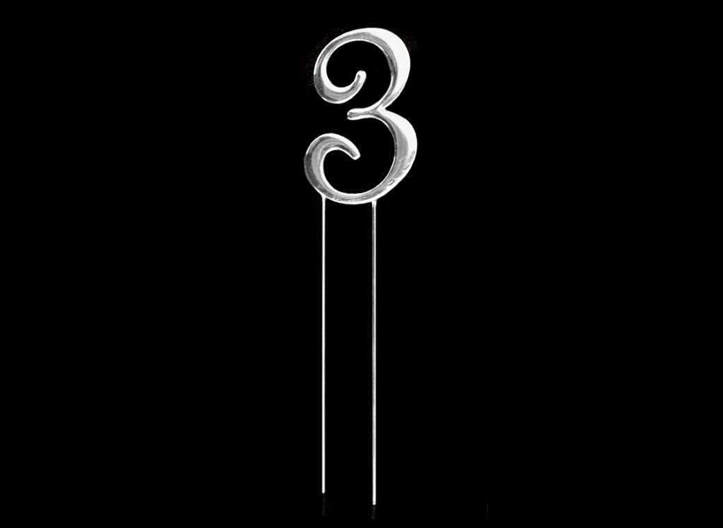 Silver Cake Topper - Number 3