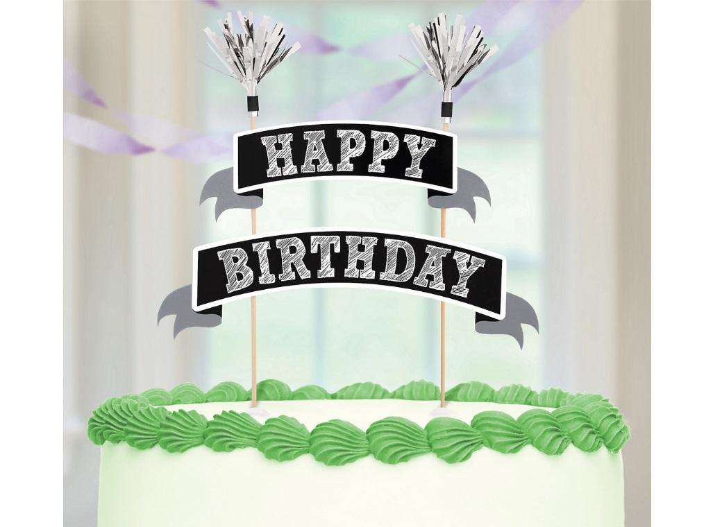 Chalkboard Happy Birthday Banner Cake Topper