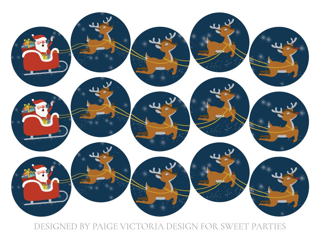 Santa & Reindeer Edible Cupcake Toppers