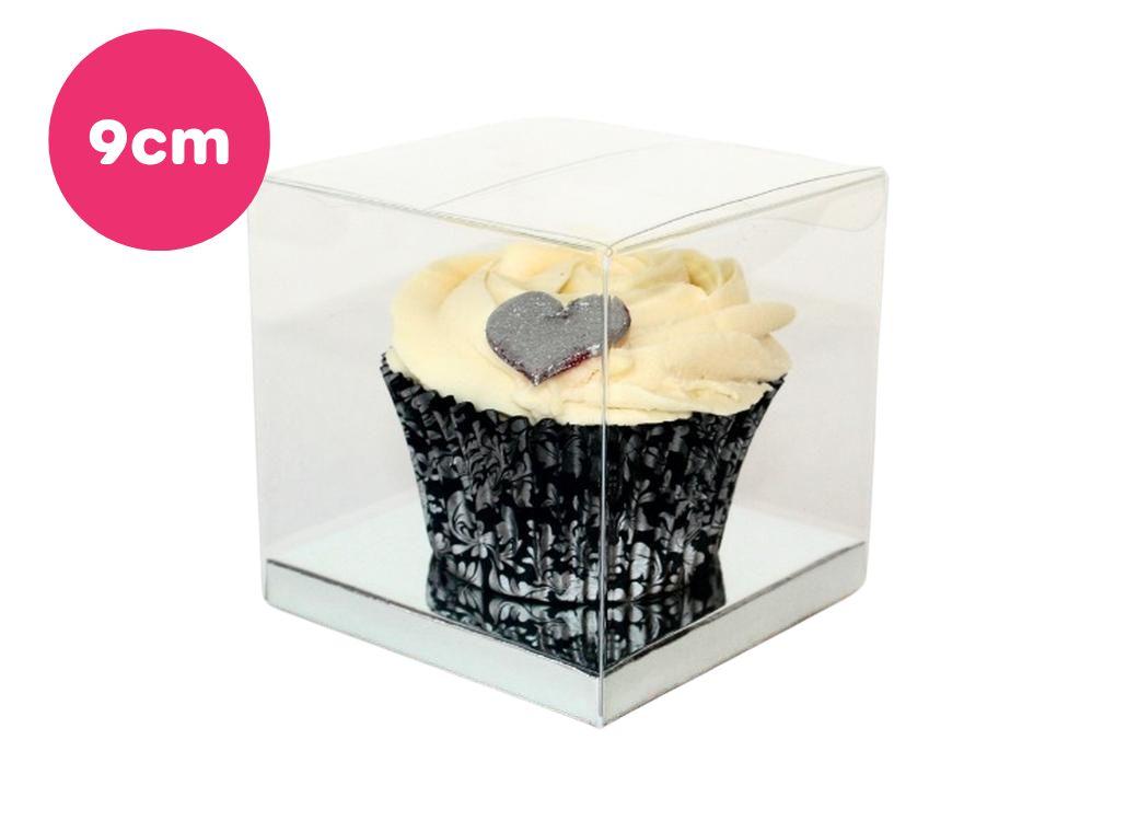 Clear 9cm Cupcake Boxes - Silver 10pk