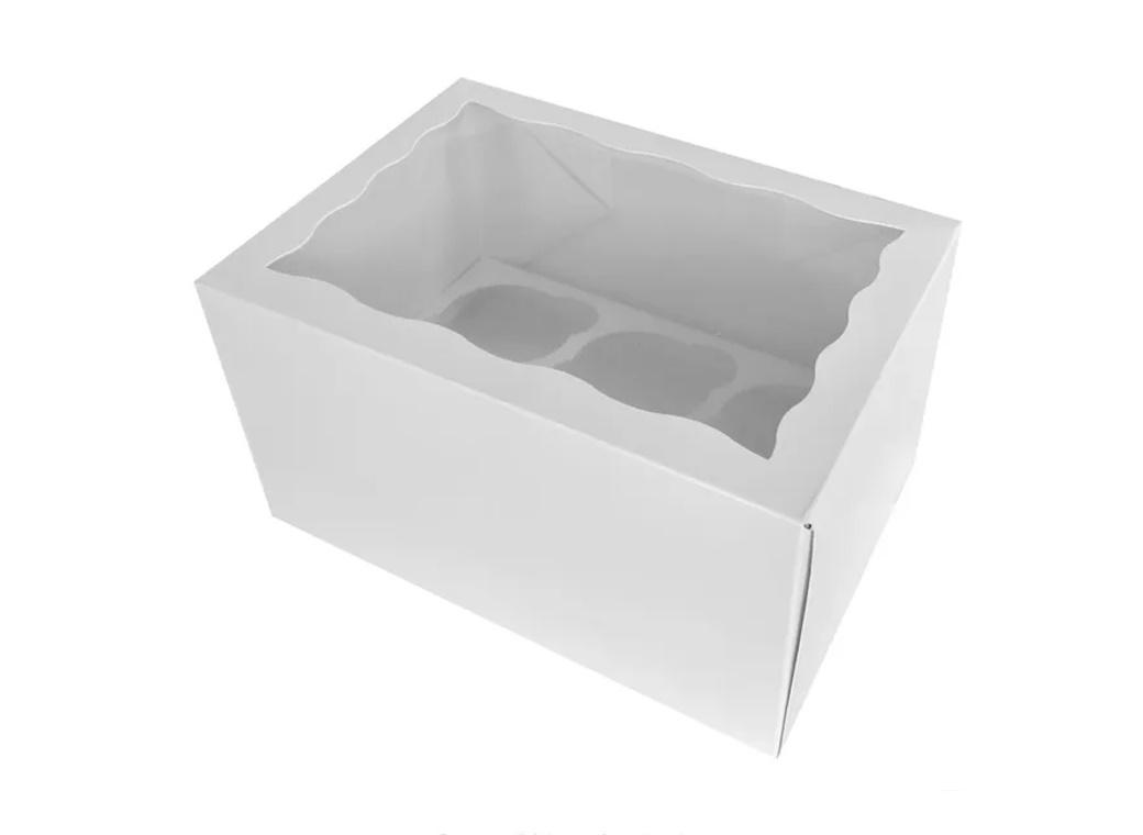 White Cupcake Box 5in High 6-Hole