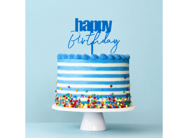 Cursive Happy Birthday Topper - Blue