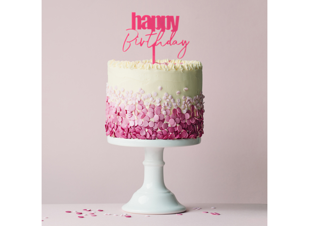 Cursive Happy Birthday Topper - Pink