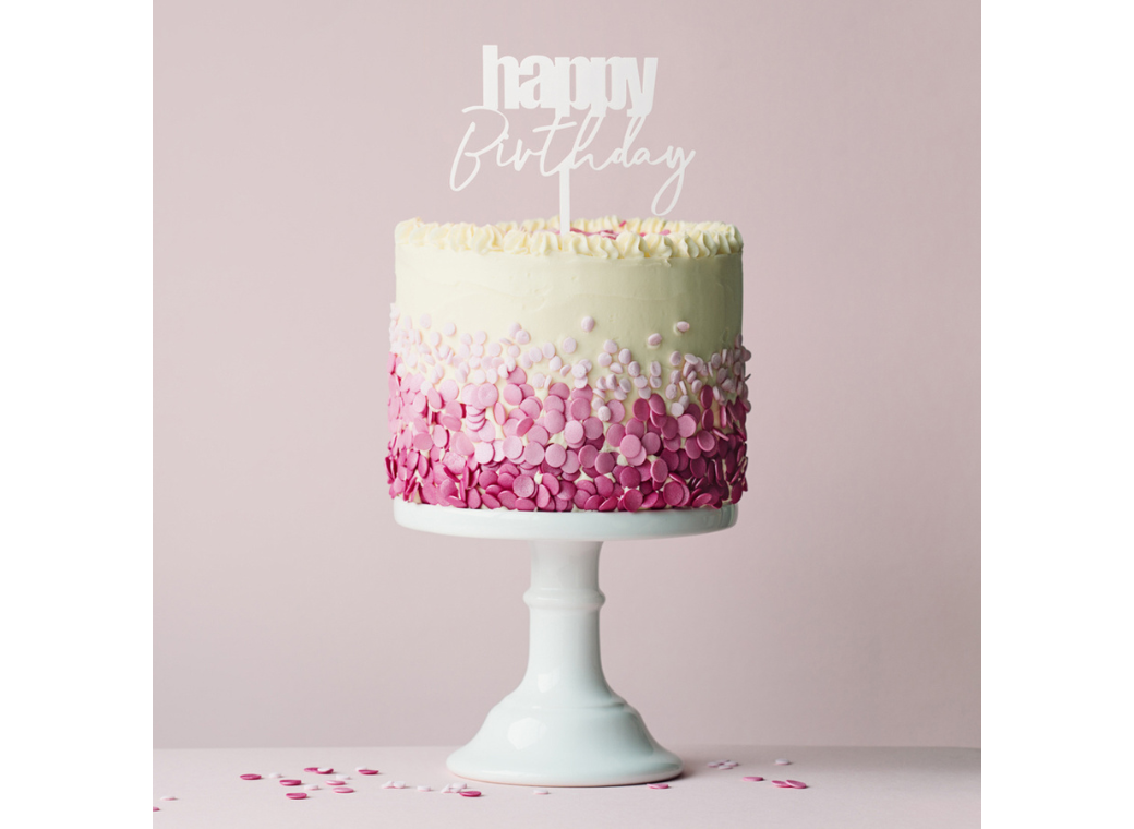 Cursive Happy Birthday Topper - White