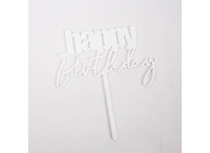 Cursive Happy Birthday Topper - White