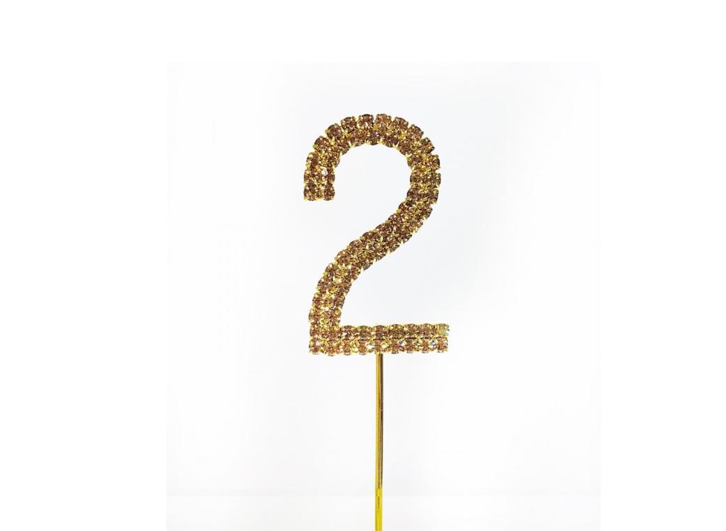 Gold Diamante Cake Topper Small - Number 2