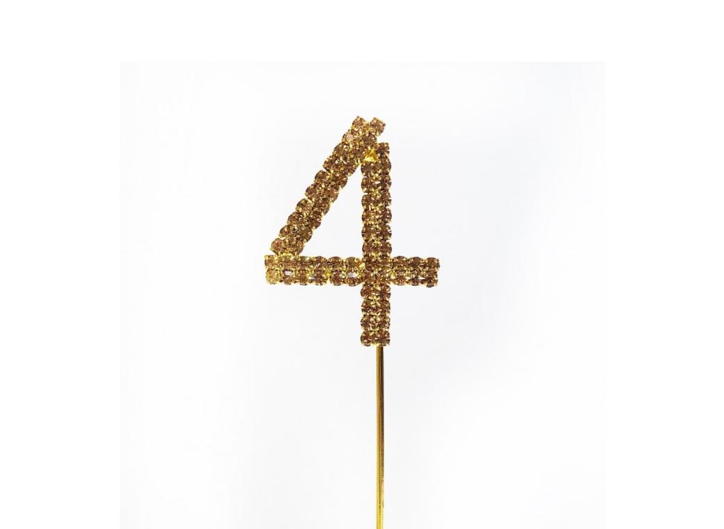 Gold Diamante Cake Topper Small - Number 4