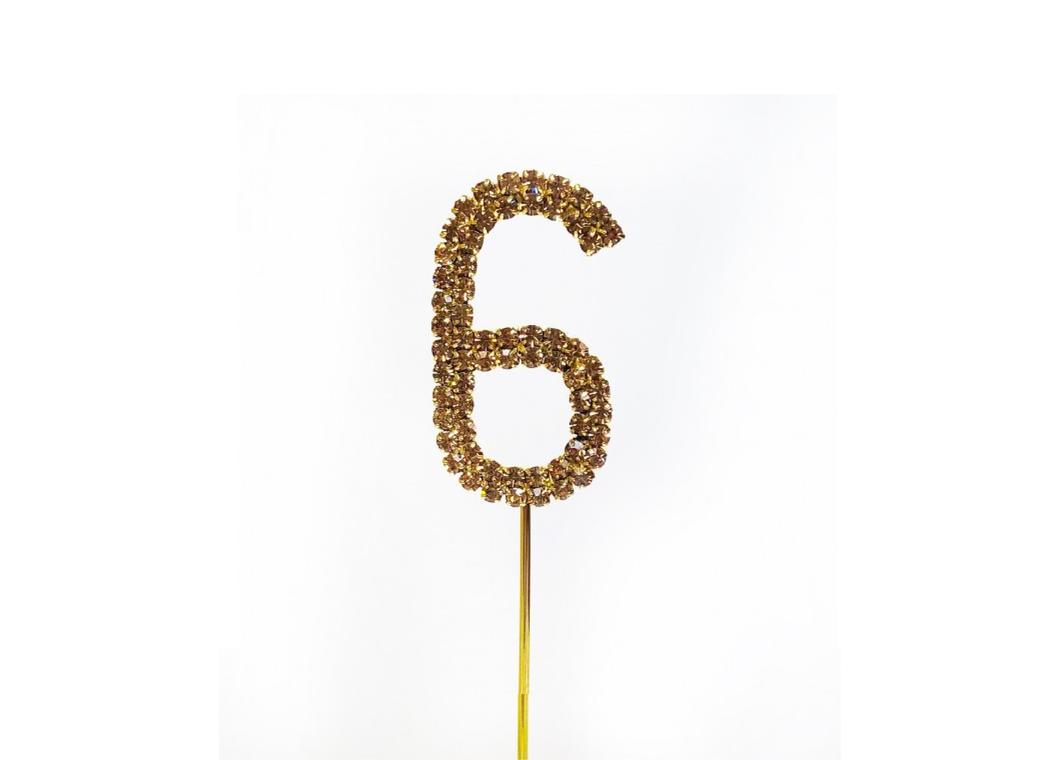 Gold Diamante Cake Topper Small - Number 6