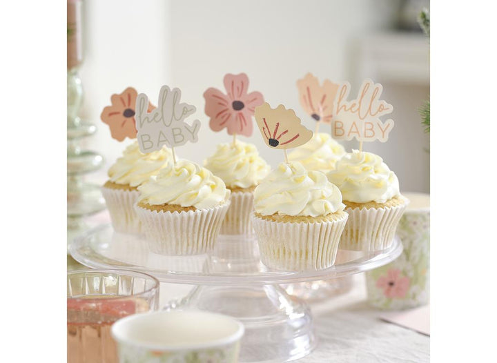 Floral Baby Shower Cupcake Toppers 12pk