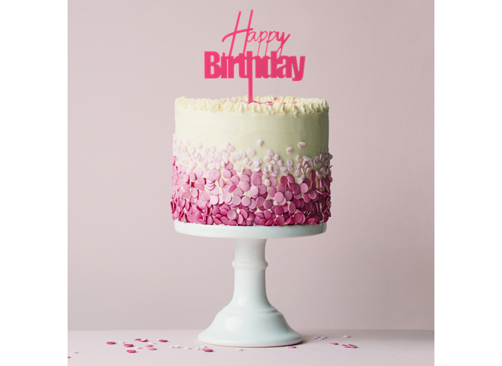 Fun Happy Birthday Cake Topper - Pink