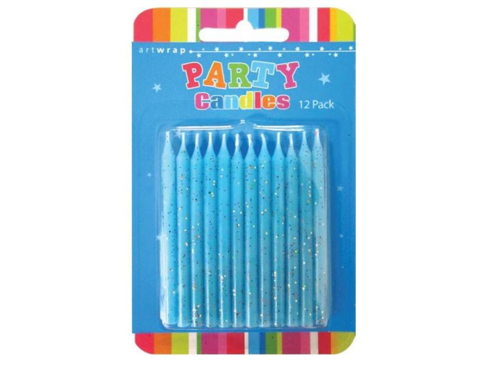 Glitter Candles 12pk - Blue