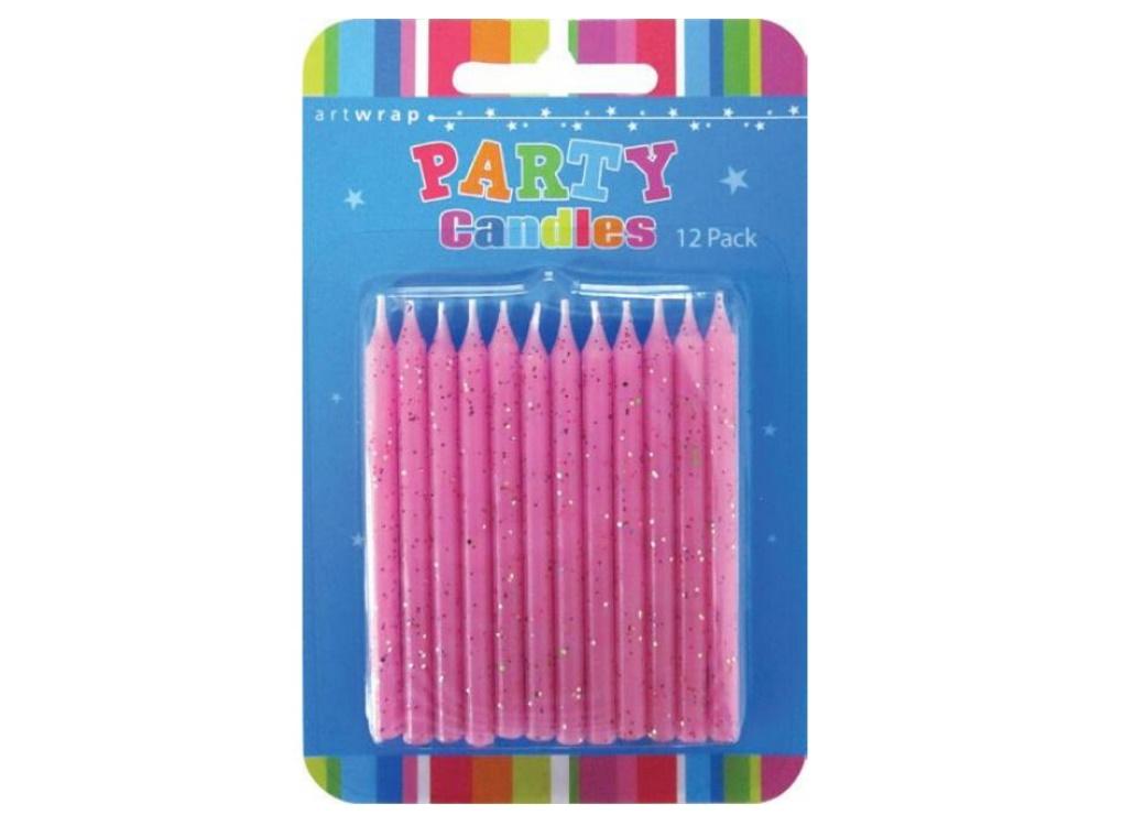 Glitter Candles 12pk - Pink