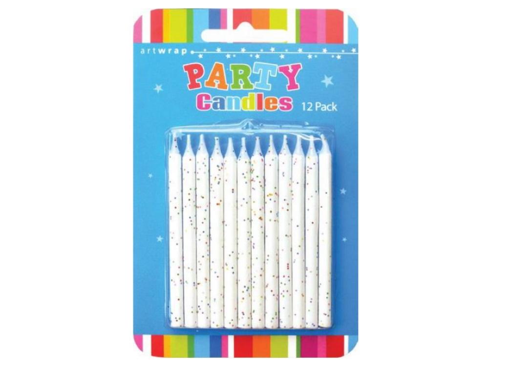 Glitter Candles 12pk - White