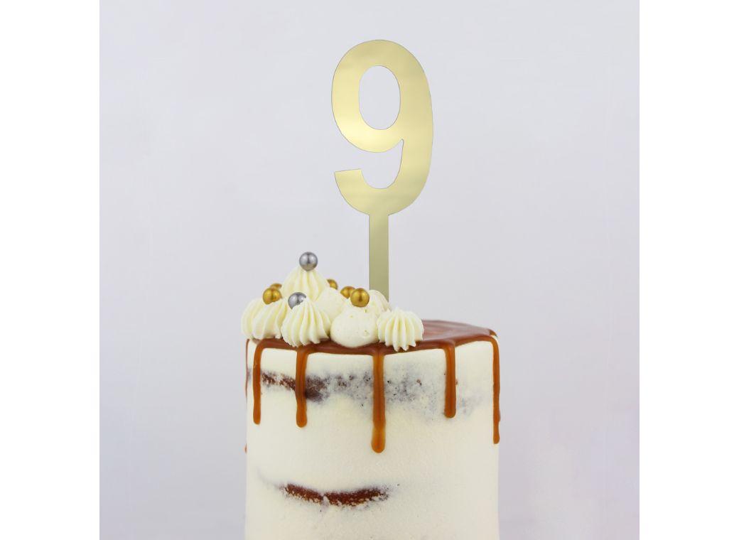 GoBake - Large Gold Mirror Number Topper 9