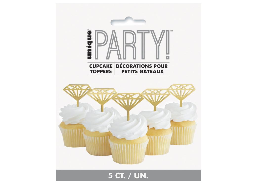 Gold Diamond Cupcake Toppers 5pk