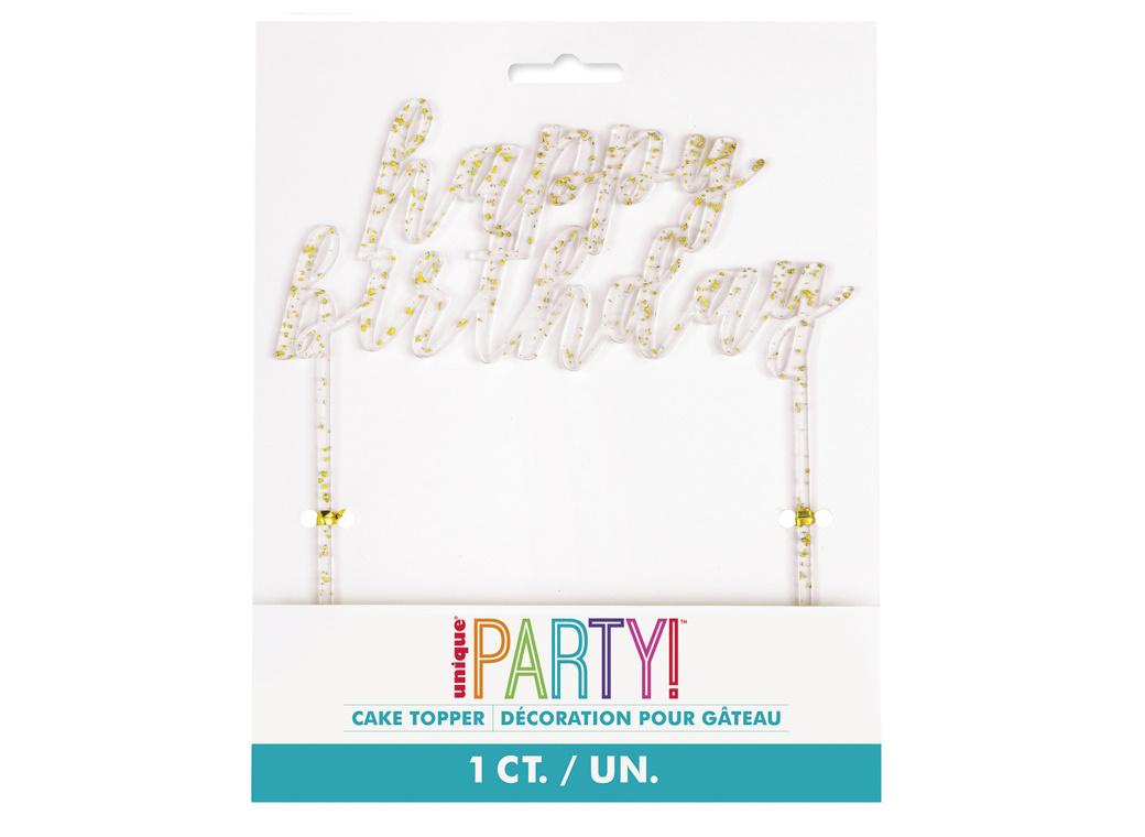 Gold Fleck Happy Birthday Cake Topper